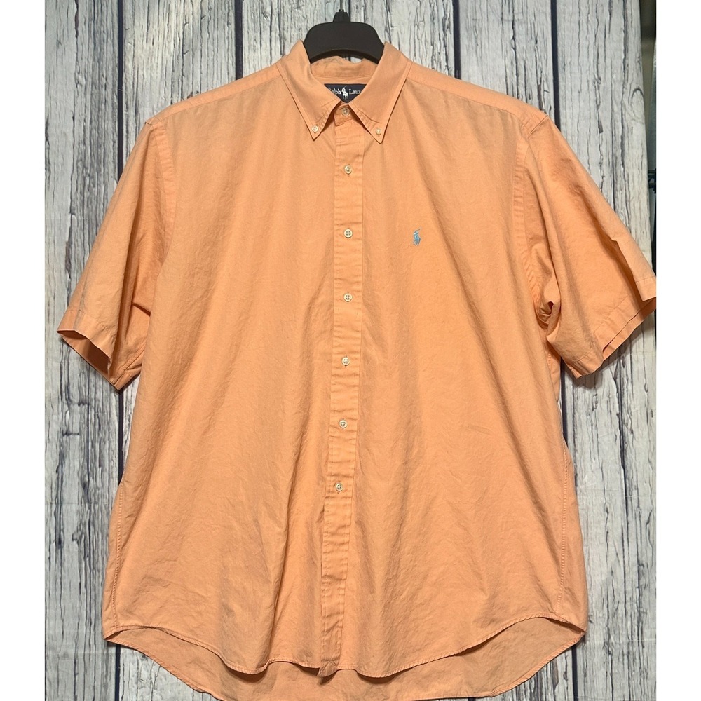 Polo Ralph Lauren Blake Mens XL Peach Orange Short Sleeve Button Down‎ Shirt